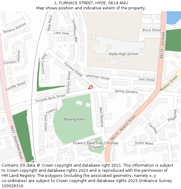 1, FURNACE STREET, HYDE, SK14 4NU: Location map and indicative extent of plot