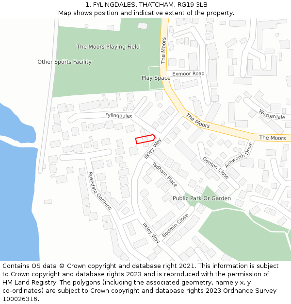 1, FYLINGDALES, THATCHAM, RG19 3LB: Location map and indicative extent of plot