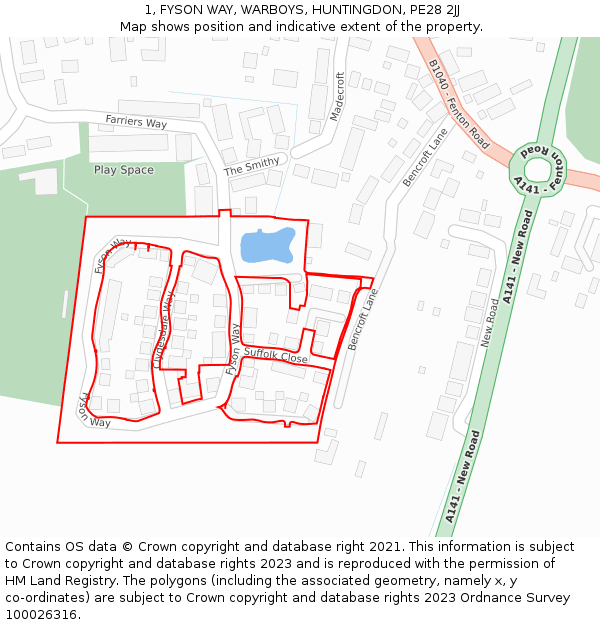 1, FYSON WAY, WARBOYS, HUNTINGDON, PE28 2JJ: Location map and indicative extent of plot