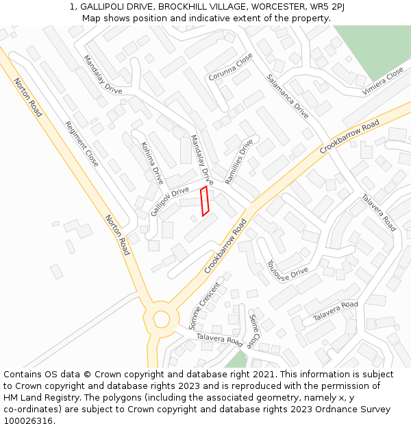1, GALLIPOLI DRIVE, BROCKHILL VILLAGE, WORCESTER, WR5 2PJ: Location map and indicative extent of plot