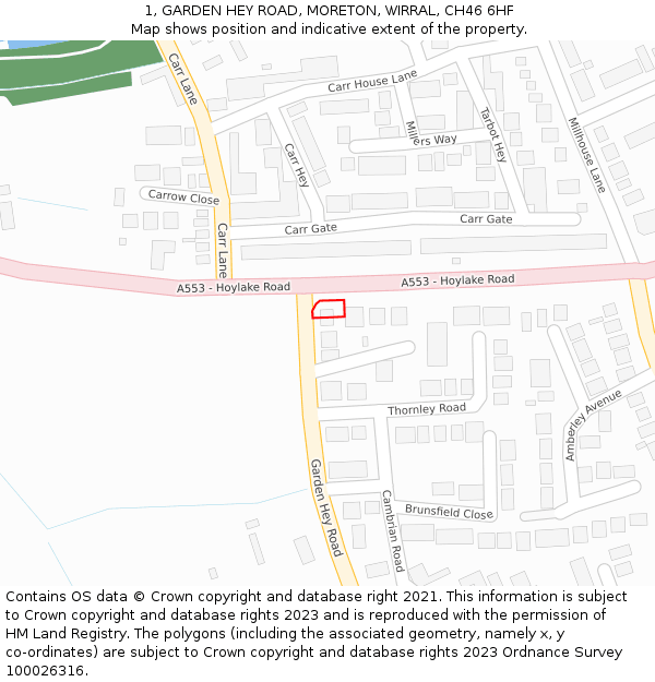 1, GARDEN HEY ROAD, MORETON, WIRRAL, CH46 6HF: Location map and indicative extent of plot