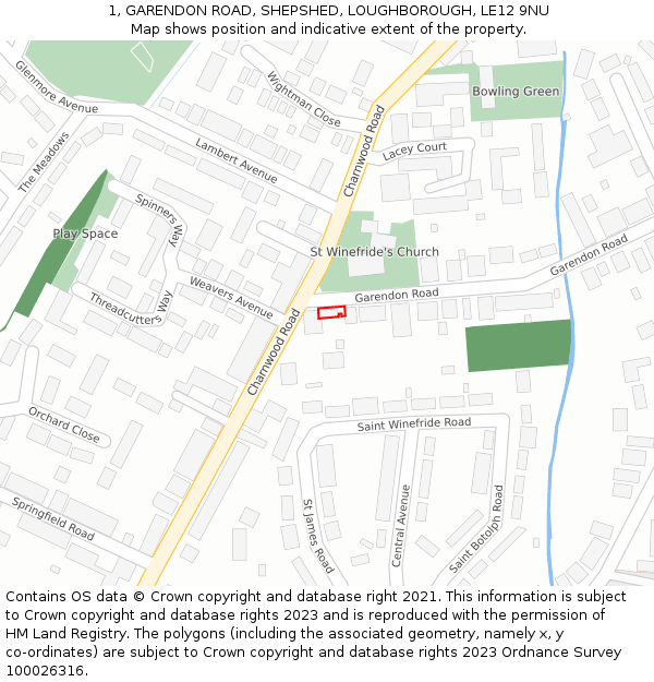 1, GARENDON ROAD, SHEPSHED, LOUGHBOROUGH, LE12 9NU: Location map and indicative extent of plot