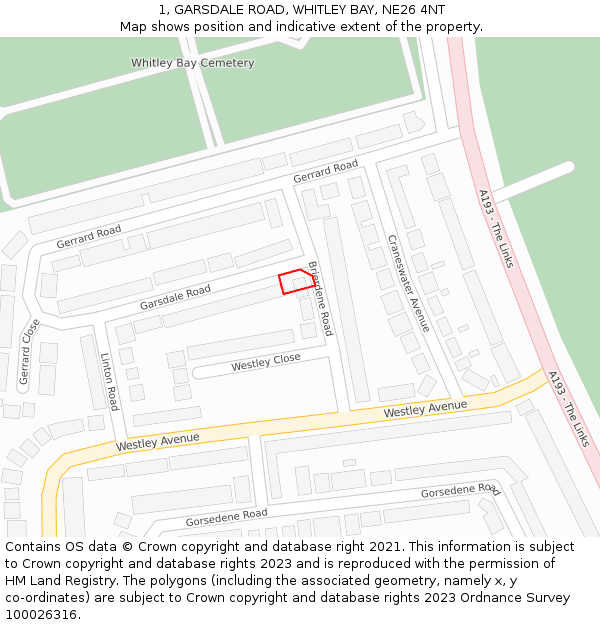 1, GARSDALE ROAD, WHITLEY BAY, NE26 4NT: Location map and indicative extent of plot