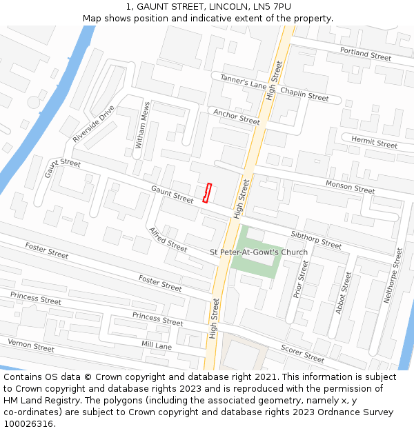 1, GAUNT STREET, LINCOLN, LN5 7PU: Location map and indicative extent of plot