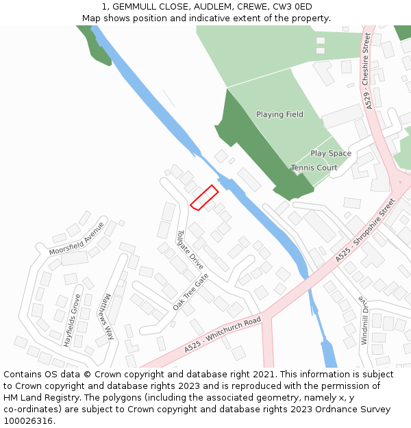 1, GEMMULL CLOSE, AUDLEM, CREWE, CW3 0ED: Location map and indicative extent of plot