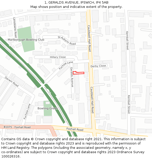 1, GERALDS AVENUE, IPSWICH, IP4 5AB: Location map and indicative extent of plot