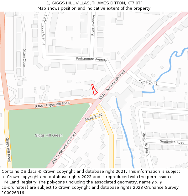 1, GIGGS HILL VILLAS, THAMES DITTON, KT7 0TF: Location map and indicative extent of plot