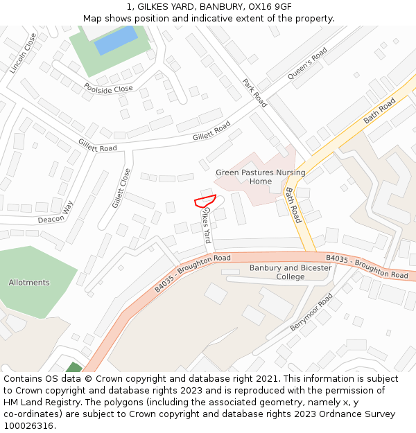 1, GILKES YARD, BANBURY, OX16 9GF: Location map and indicative extent of plot
