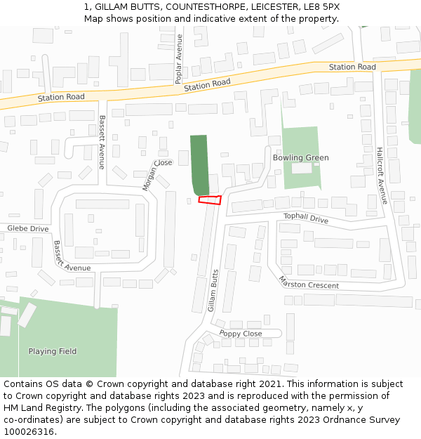 1, GILLAM BUTTS, COUNTESTHORPE, LEICESTER, LE8 5PX: Location map and indicative extent of plot