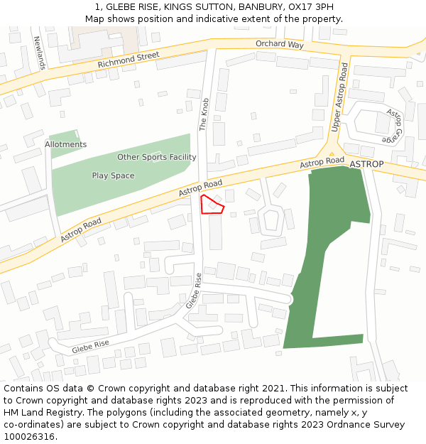 1, GLEBE RISE, KINGS SUTTON, BANBURY, OX17 3PH: Location map and indicative extent of plot