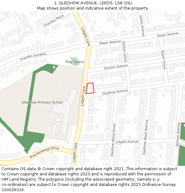 1, GLEDHOW AVENUE, LEEDS, LS8 1NU: Location map and indicative extent of plot