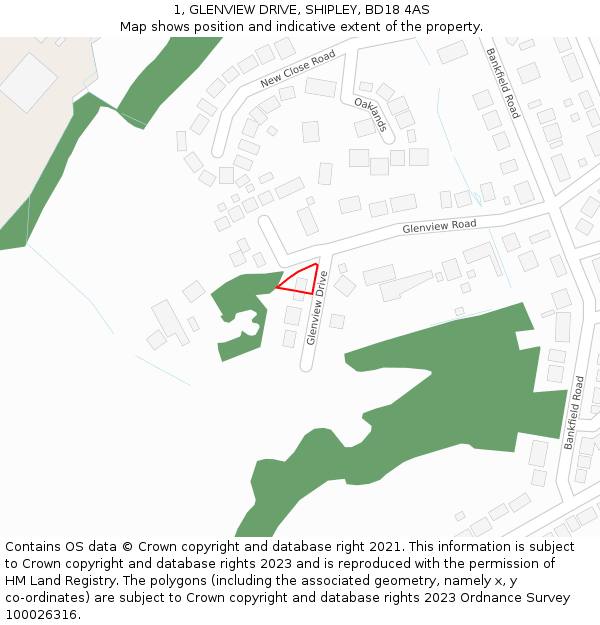 1, GLENVIEW DRIVE, SHIPLEY, BD18 4AS: Location map and indicative extent of plot