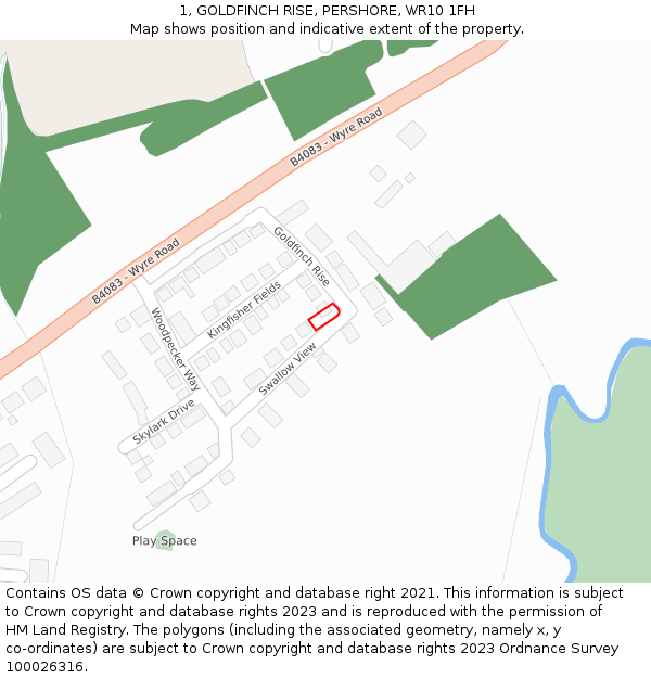 1, GOLDFINCH RISE, PERSHORE, WR10 1FH: Location map and indicative extent of plot