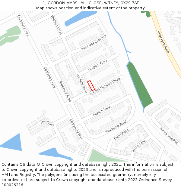 1, GORDON MARSHALL CLOSE, WITNEY, OX29 7AT: Location map and indicative extent of plot