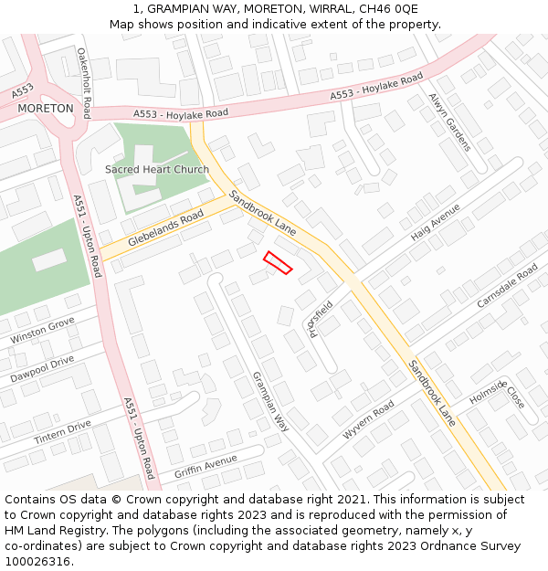 1, GRAMPIAN WAY, MORETON, WIRRAL, CH46 0QE: Location map and indicative extent of plot