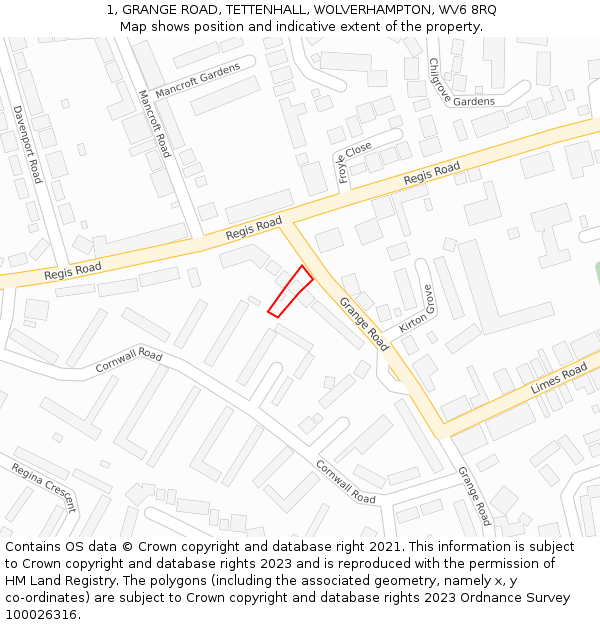1, GRANGE ROAD, TETTENHALL, WOLVERHAMPTON, WV6 8RQ: Location map and indicative extent of plot