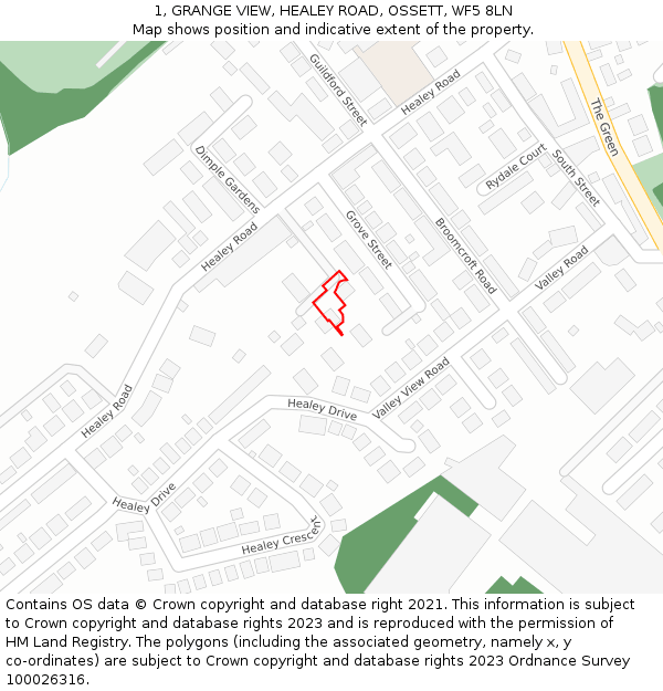 1, GRANGE VIEW, HEALEY ROAD, OSSETT, WF5 8LN: Location map and indicative extent of plot