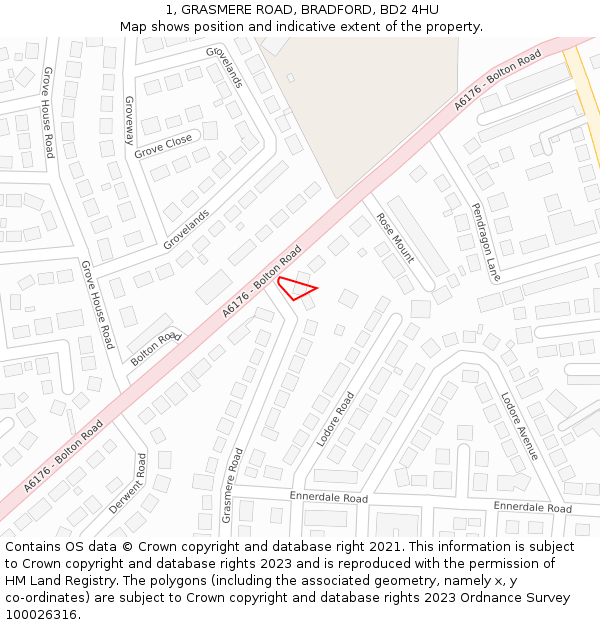 1, GRASMERE ROAD, BRADFORD, BD2 4HU: Location map and indicative extent of plot