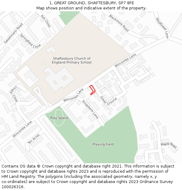 1, GREAT GROUND, SHAFTESBURY, SP7 8FE: Location map and indicative extent of plot