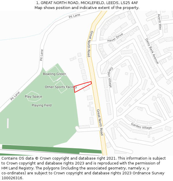 1, GREAT NORTH ROAD, MICKLEFIELD, LEEDS, LS25 4AF: Location map and indicative extent of plot