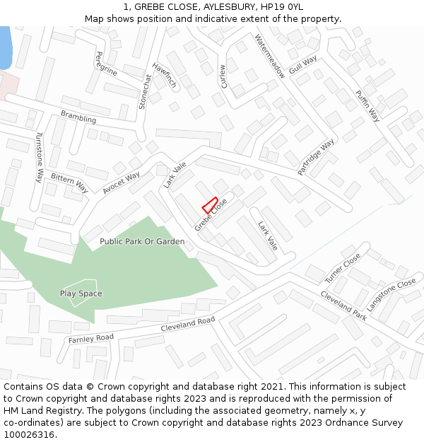 1, GREBE CLOSE, AYLESBURY, HP19 0YL: Location map and indicative extent of plot