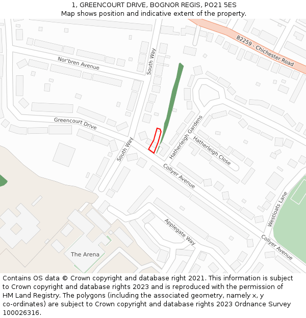 1, GREENCOURT DRIVE, BOGNOR REGIS, PO21 5ES: Location map and indicative extent of plot