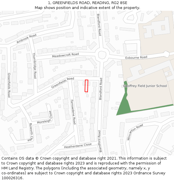 1, GREENFIELDS ROAD, READING, RG2 8SE: Location map and indicative extent of plot