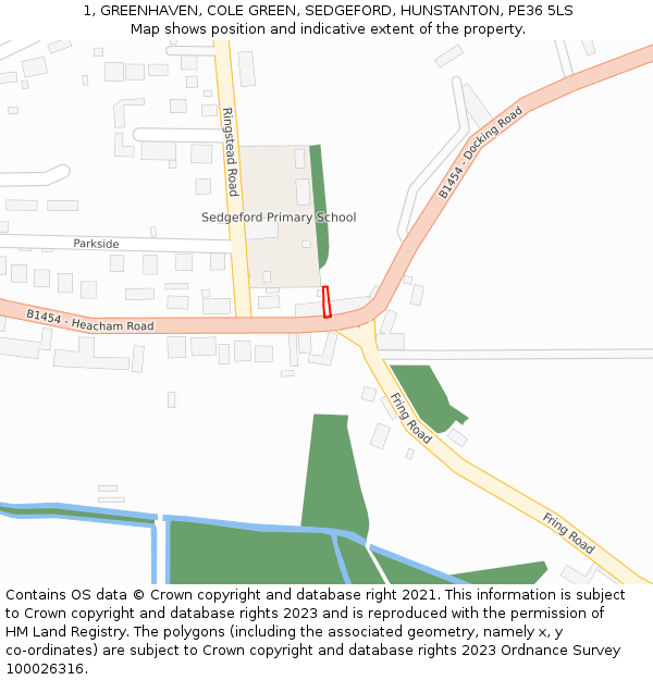 1, GREENHAVEN, COLE GREEN, SEDGEFORD, HUNSTANTON, PE36 5LS: Location map and indicative extent of plot