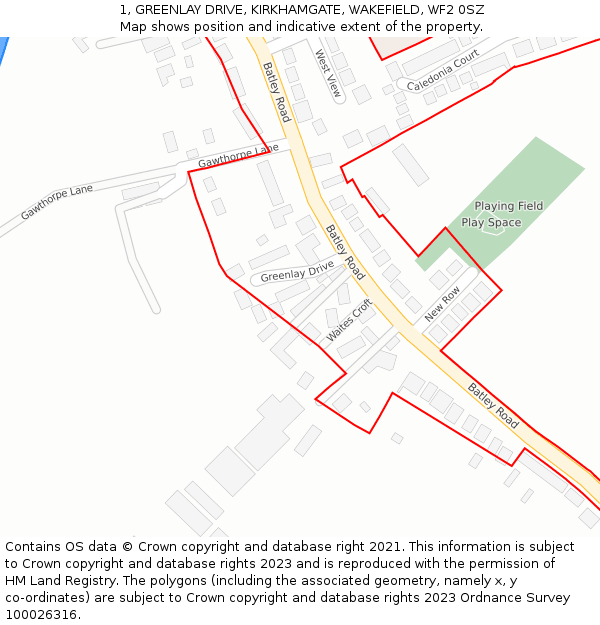 1, GREENLAY DRIVE, KIRKHAMGATE, WAKEFIELD, WF2 0SZ: Location map and indicative extent of plot