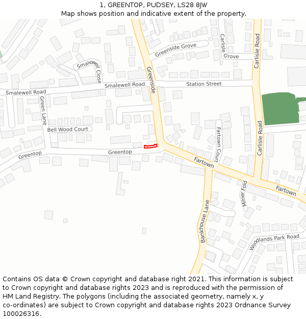 1, GREENTOP, PUDSEY, LS28 8JW: Location map and indicative extent of plot