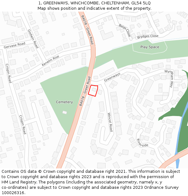 1, GREENWAYS, WINCHCOMBE, CHELTENHAM, GL54 5LQ: Location map and indicative extent of plot