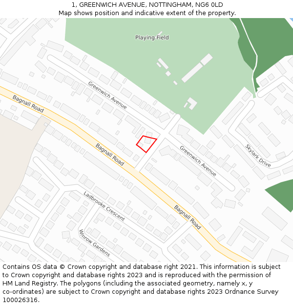 1, GREENWICH AVENUE, NOTTINGHAM, NG6 0LD: Location map and indicative extent of plot