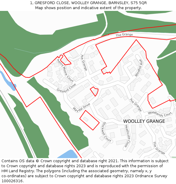 1, GRESFORD CLOSE, WOOLLEY GRANGE, BARNSLEY, S75 5QR: Location map and indicative extent of plot