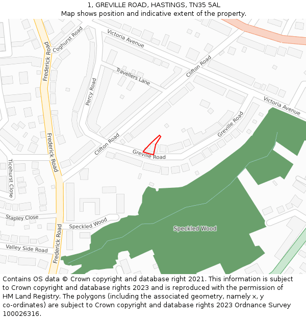 1, GREVILLE ROAD, HASTINGS, TN35 5AL: Location map and indicative extent of plot
