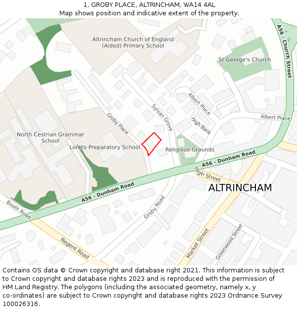 1, GROBY PLACE, ALTRINCHAM, WA14 4AL: Location map and indicative extent of plot