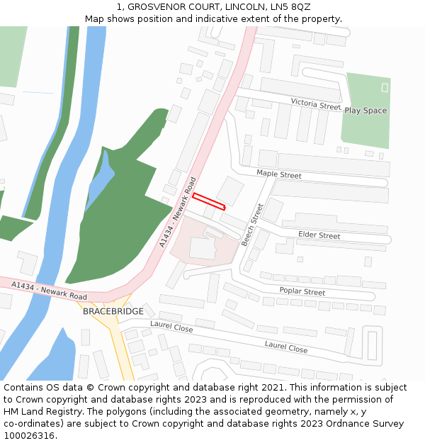 1, GROSVENOR COURT, LINCOLN, LN5 8QZ: Location map and indicative extent of plot