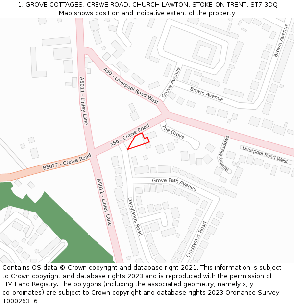 1, GROVE COTTAGES, CREWE ROAD, CHURCH LAWTON, STOKE-ON-TRENT, ST7 3DQ: Location map and indicative extent of plot