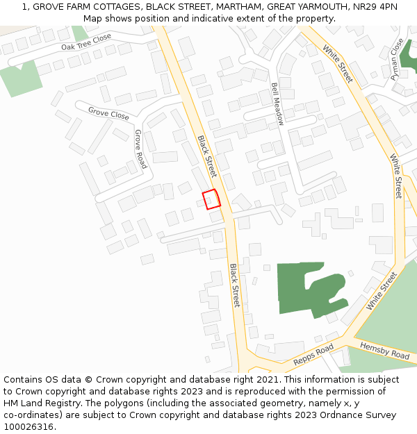 1, GROVE FARM COTTAGES, BLACK STREET, MARTHAM, GREAT YARMOUTH, NR29 4PN: Location map and indicative extent of plot