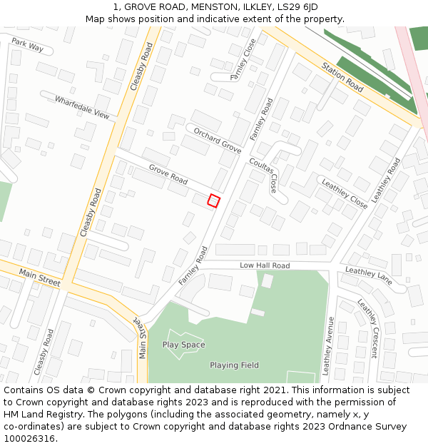 1, GROVE ROAD, MENSTON, ILKLEY, LS29 6JD: Location map and indicative extent of plot