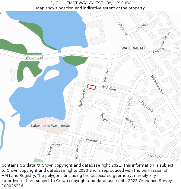 1, GUILLEMOT WAY, AYLESBURY, HP19 0WJ: Location map and indicative extent of plot
