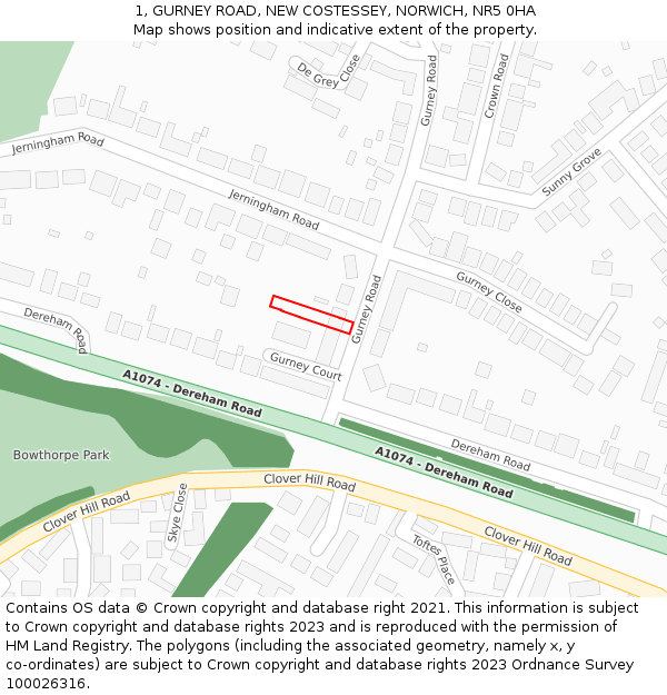 1, GURNEY ROAD, NEW COSTESSEY, NORWICH, NR5 0HA: Location map and indicative extent of plot