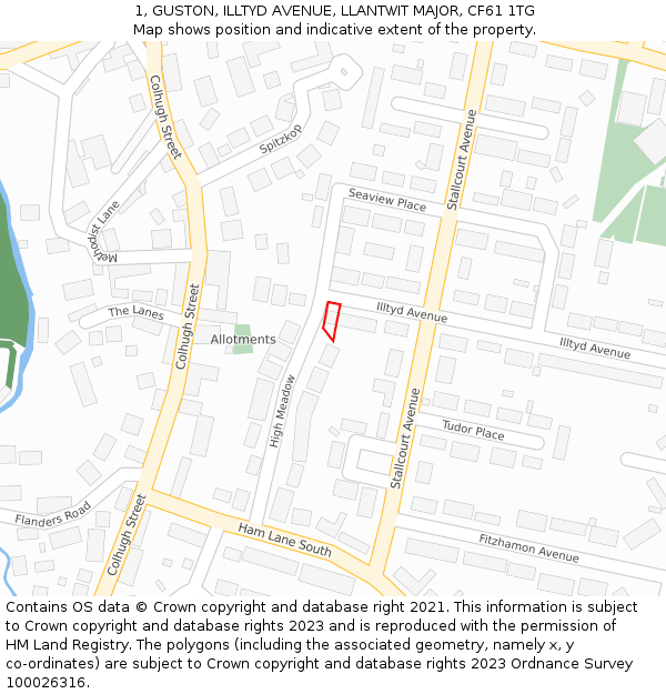 1, GUSTON, ILLTYD AVENUE, LLANTWIT MAJOR, CF61 1TG: Location map and indicative extent of plot