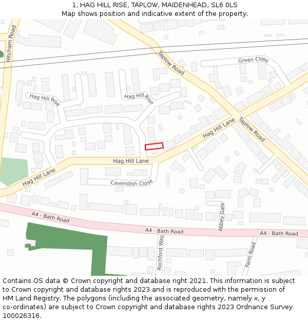 1, HAG HILL RISE, TAPLOW, MAIDENHEAD, SL6 0LS: Location map and indicative extent of plot