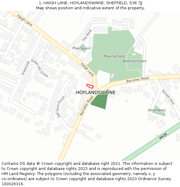 1, HAIGH LANE, HOYLANDSWAINE, SHEFFIELD, S36 7JJ: Location map and indicative extent of plot
