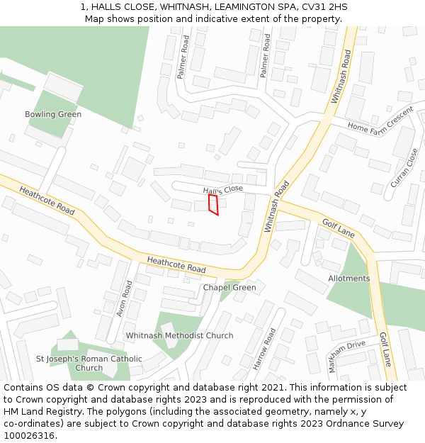 1, HALLS CLOSE, WHITNASH, LEAMINGTON SPA, CV31 2HS: Location map and indicative extent of plot