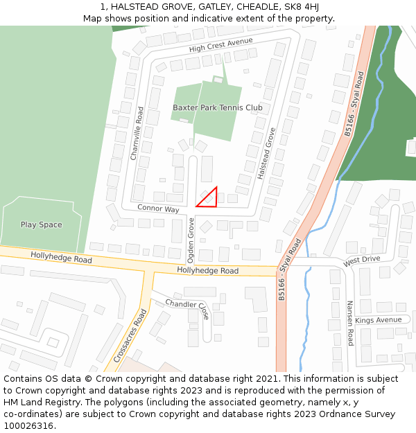 1, HALSTEAD GROVE, GATLEY, CHEADLE, SK8 4HJ: Location map and indicative extent of plot