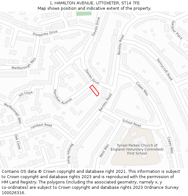 1, HAMILTON AVENUE, UTTOXETER, ST14 7FE: Location map and indicative extent of plot