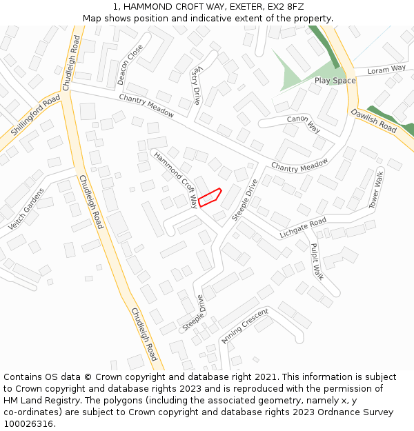 1, HAMMOND CROFT WAY, EXETER, EX2 8FZ: Location map and indicative extent of plot