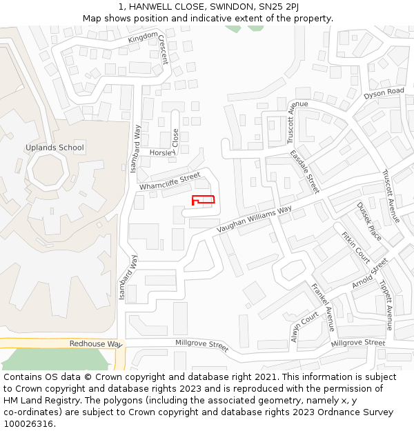 1, HANWELL CLOSE, SWINDON, SN25 2PJ: Location map and indicative extent of plot