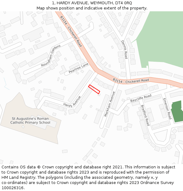1, HARDY AVENUE, WEYMOUTH, DT4 0RQ: Location map and indicative extent of plot